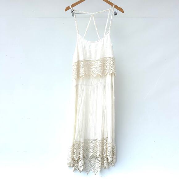 Free People Intimately Star Crochet Midi Dress Cream White Bridal Medium - Picture 2 of 9